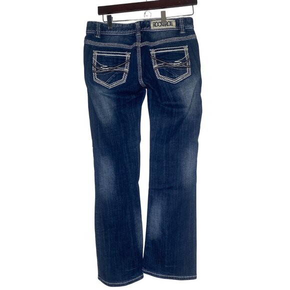 Rock & Roll Cowgirl Bootcut Jeans Womens Size 29 Embroidered Dark Wash Western R - Picture 3 of 14